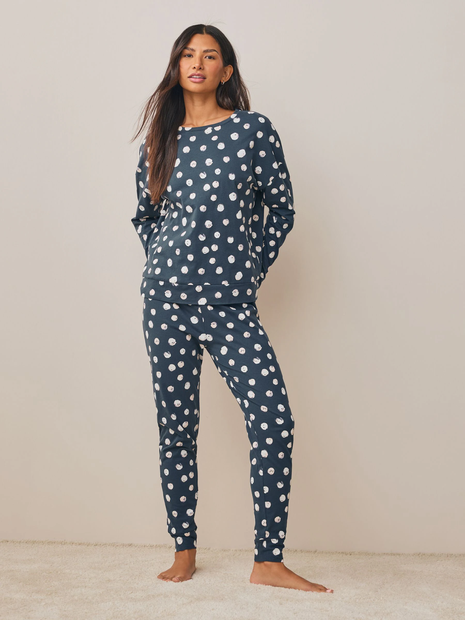 Marineblauwe stip - Pyjama met lange mouwen