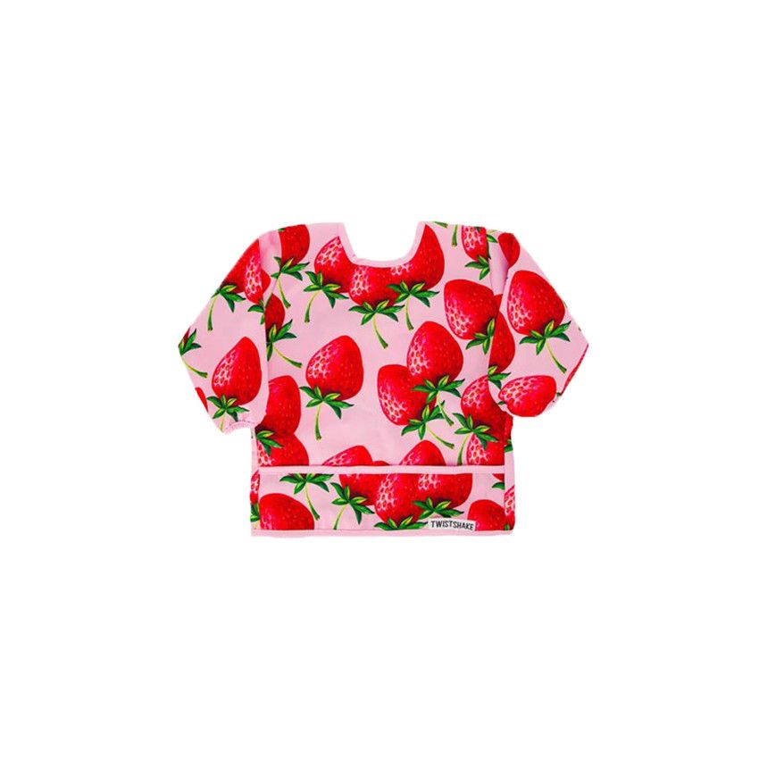 Bavoir à manches longues avec motifs fraises - Ecru