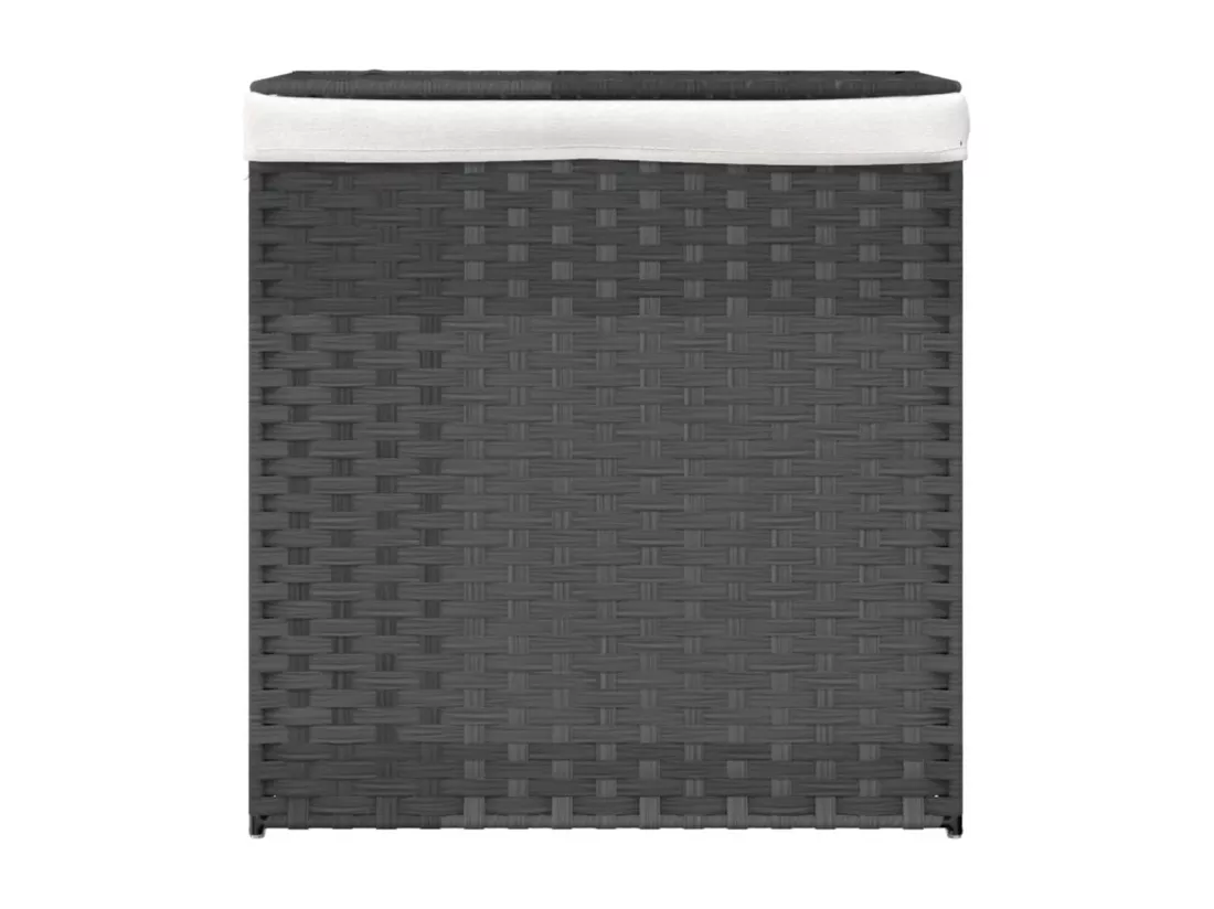 Panier à linge avec 2 sections gris 53x35x57 résine tressée
