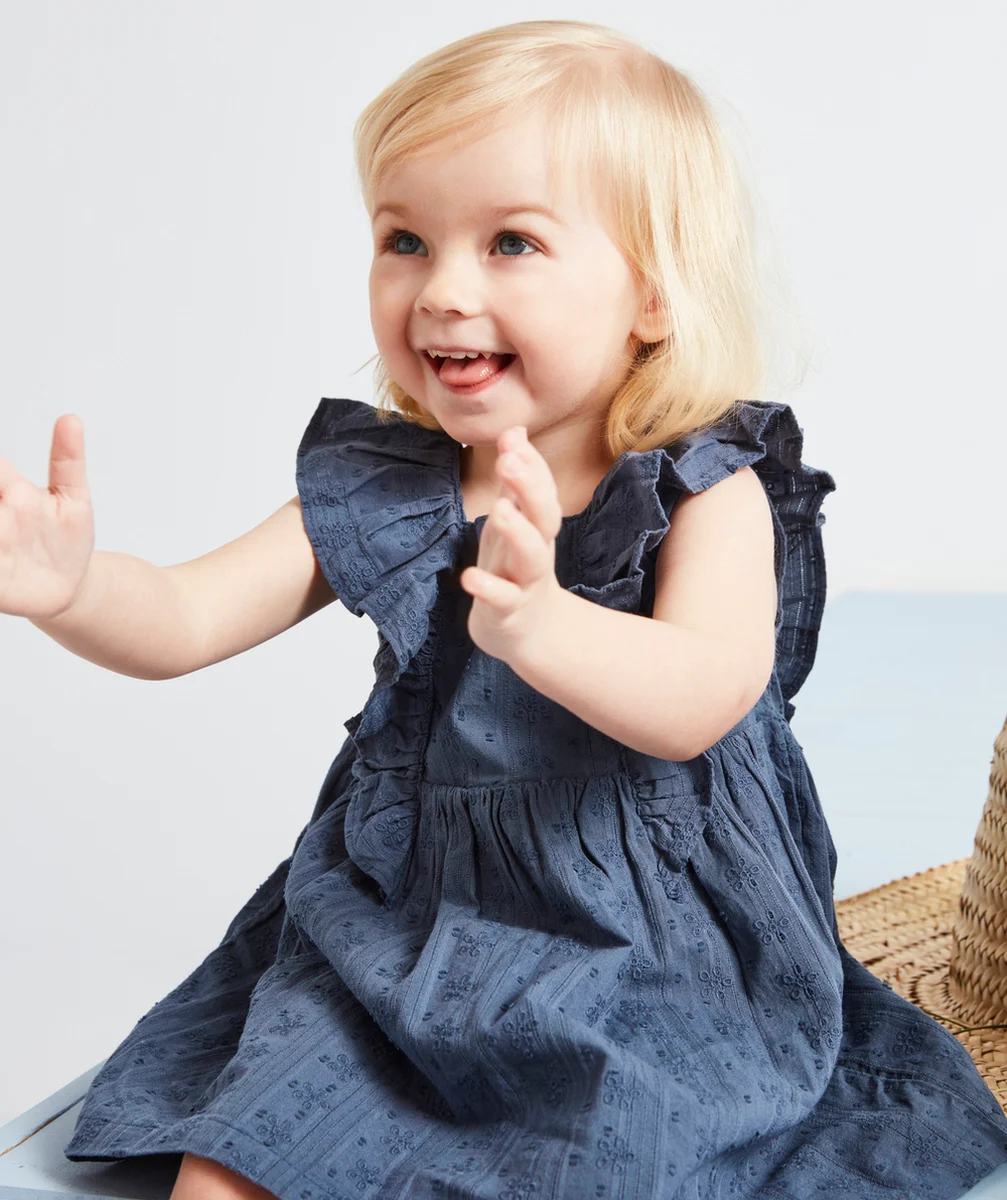 ROBE AVEC BLOOMER BÉBÉ FILLE BLEU MARINE AVEC BRODERIE