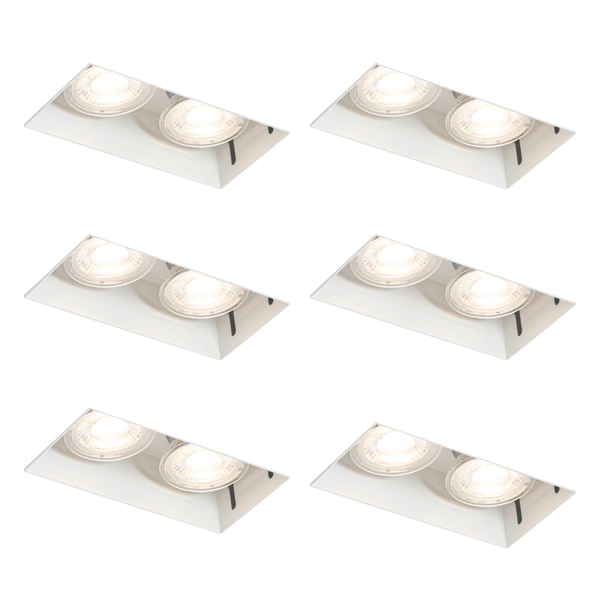 Set van 6 inbouwspots wit GU10 50mm 2-lichts trimless - Oneon