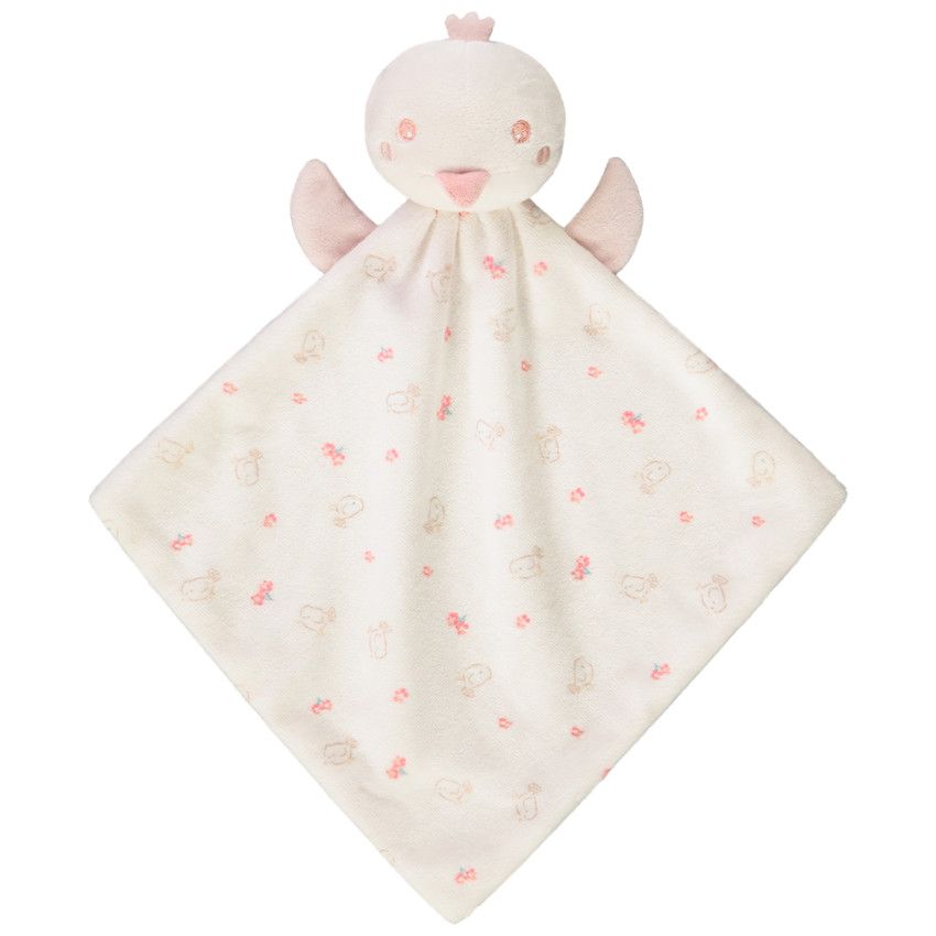 Doudou mouchoir oiseau en velours pour bébé fille - Ecru