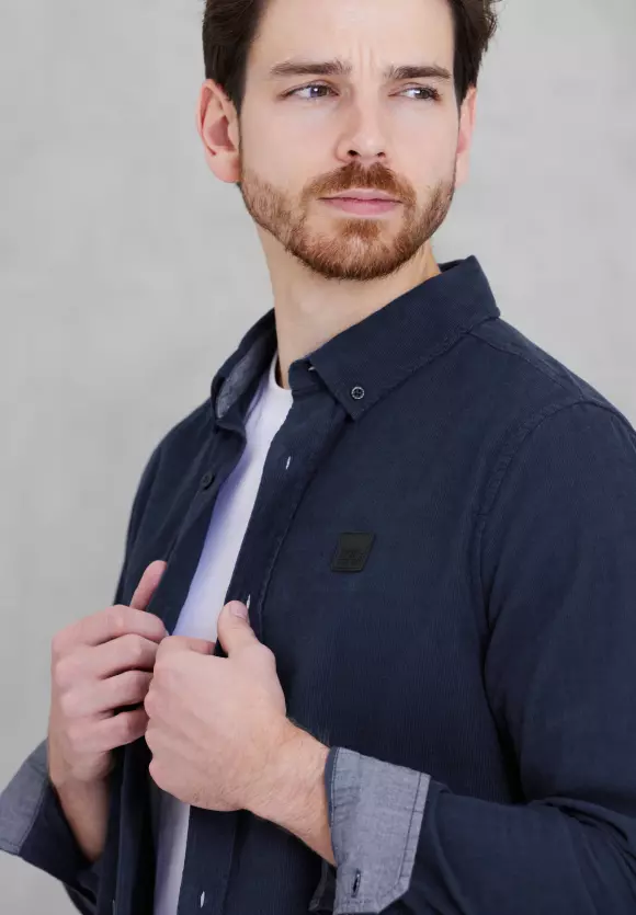 Button-Down Cordhemd - deep navy blue