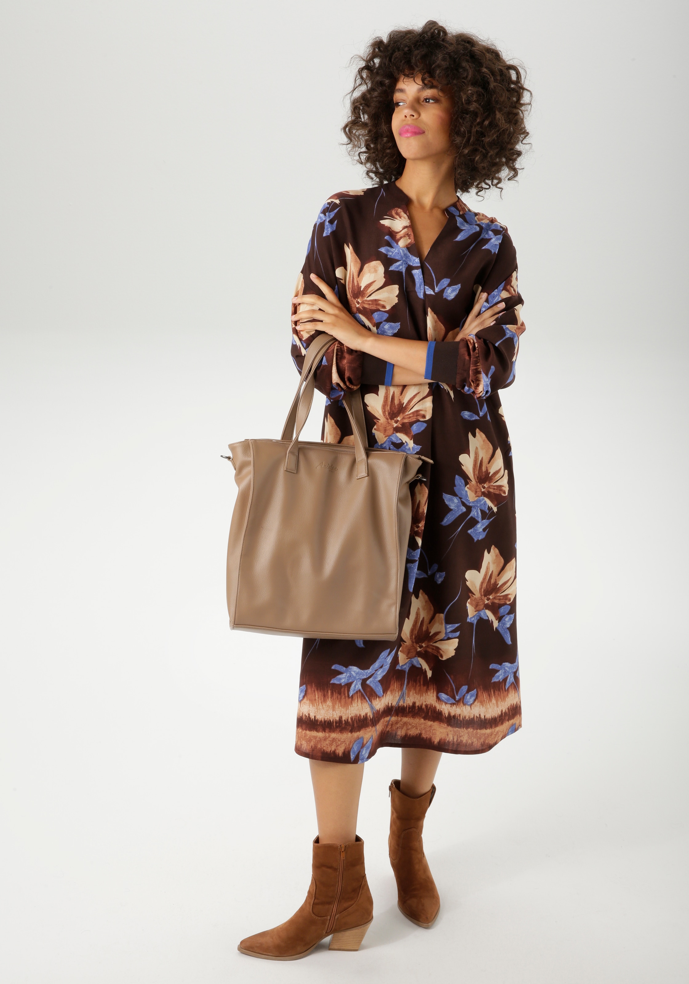 Aniston CASUAL Blusenkleid mit grossflächigem Blumendruck und Bordüre - NEUE KOLLEKTION