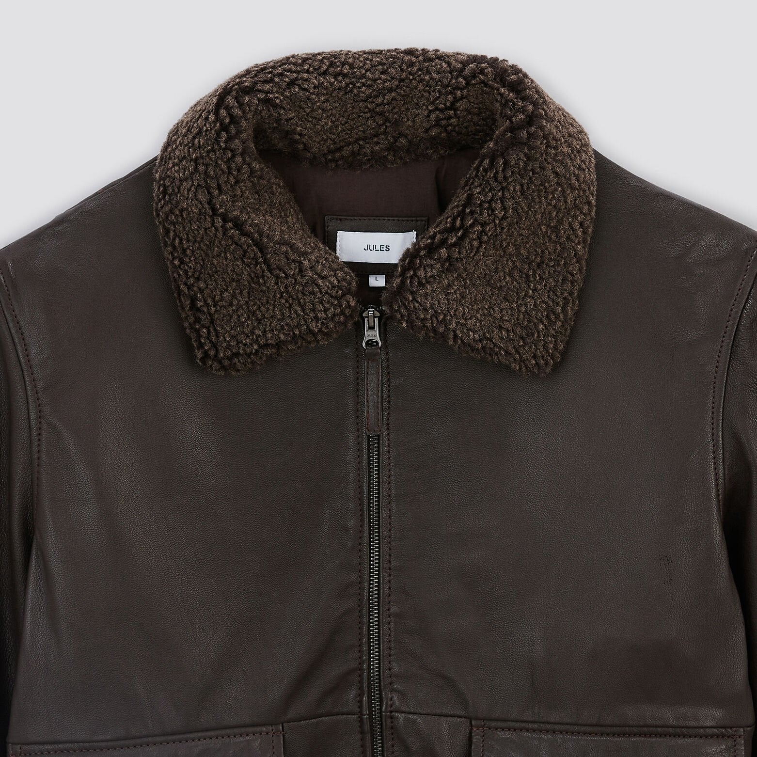 Blouson en cuir col moutonné amovible Marron
