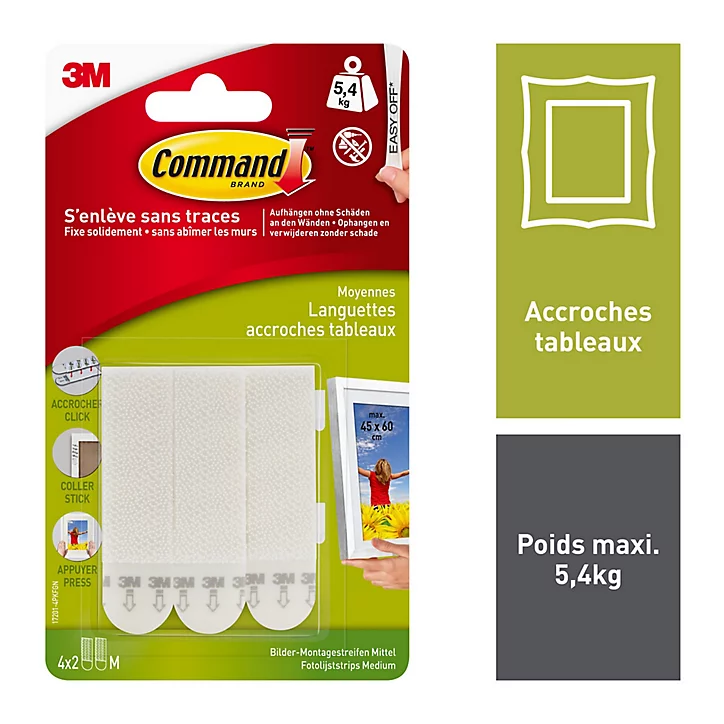 Lot de 8 languettes de fixation pour tableaux moyen modèle Blanc