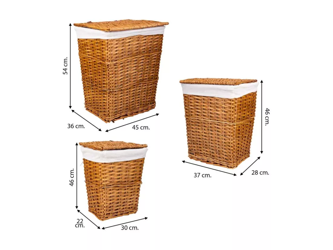 Ensemble de 3 paniers à linge en osier marron