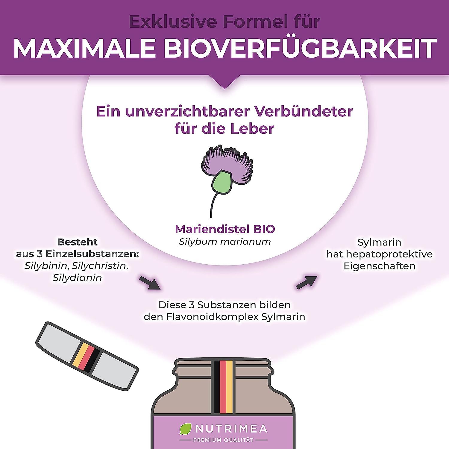 Nutrimea DETOX Mariendistel BIO | Natürlich Leber & Körper entgiften | Reines Mariendistel-Extrakt