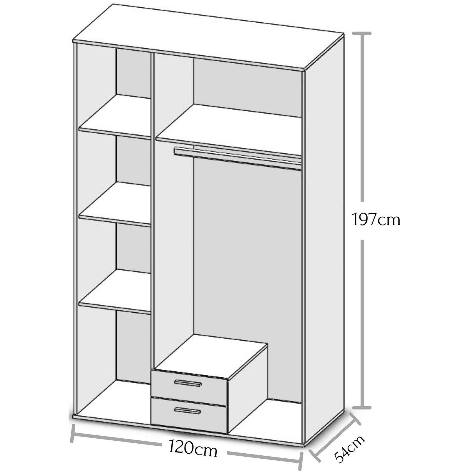 Drehtürenschrank Karl Melamin weiss 120 x 197 x 54 cm, mit Spiegel