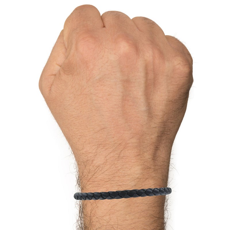 Bracelet Homme Cuir Tréssé Rond Bicolore 19cm - Gris