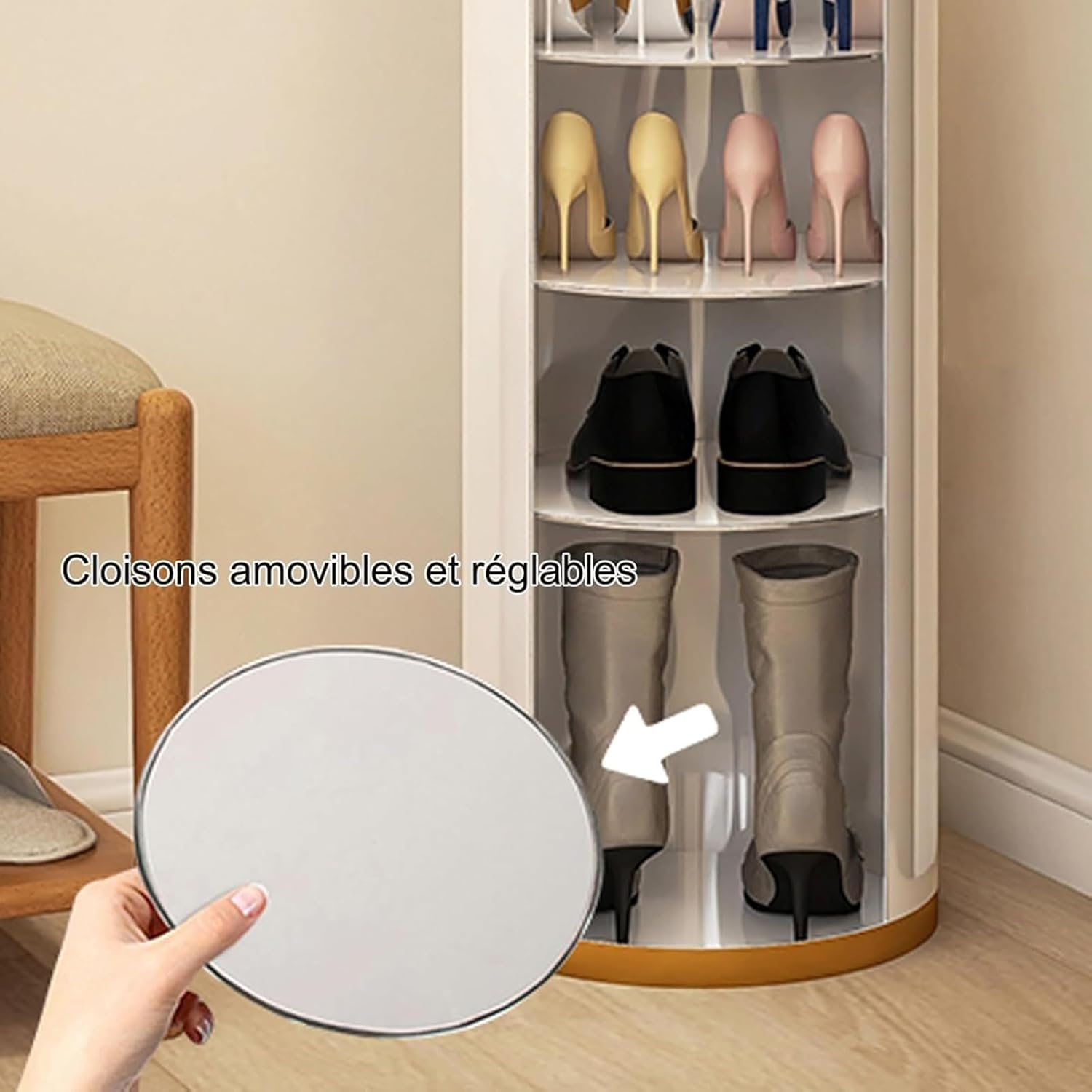 Generisch 360° drehbarer Schuhschrank für den Eingangsbereich mit offenen Regalen, moderner freistehender Schuhregal-Turm, vertikaler runder Schuh-Organizer, Aufbewahrung weiß