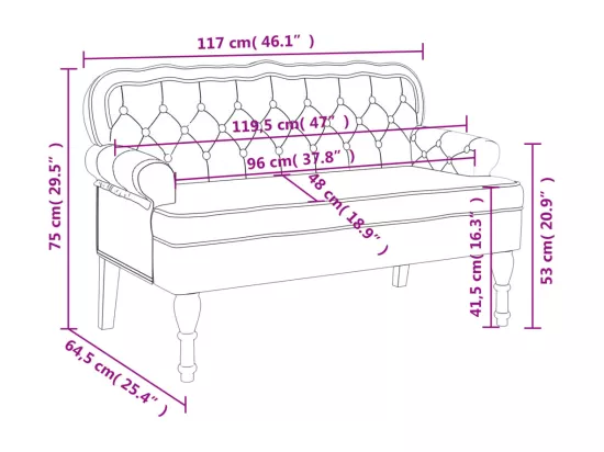 Banc avec dossier jaune 119,5x64,5x75 cm velours