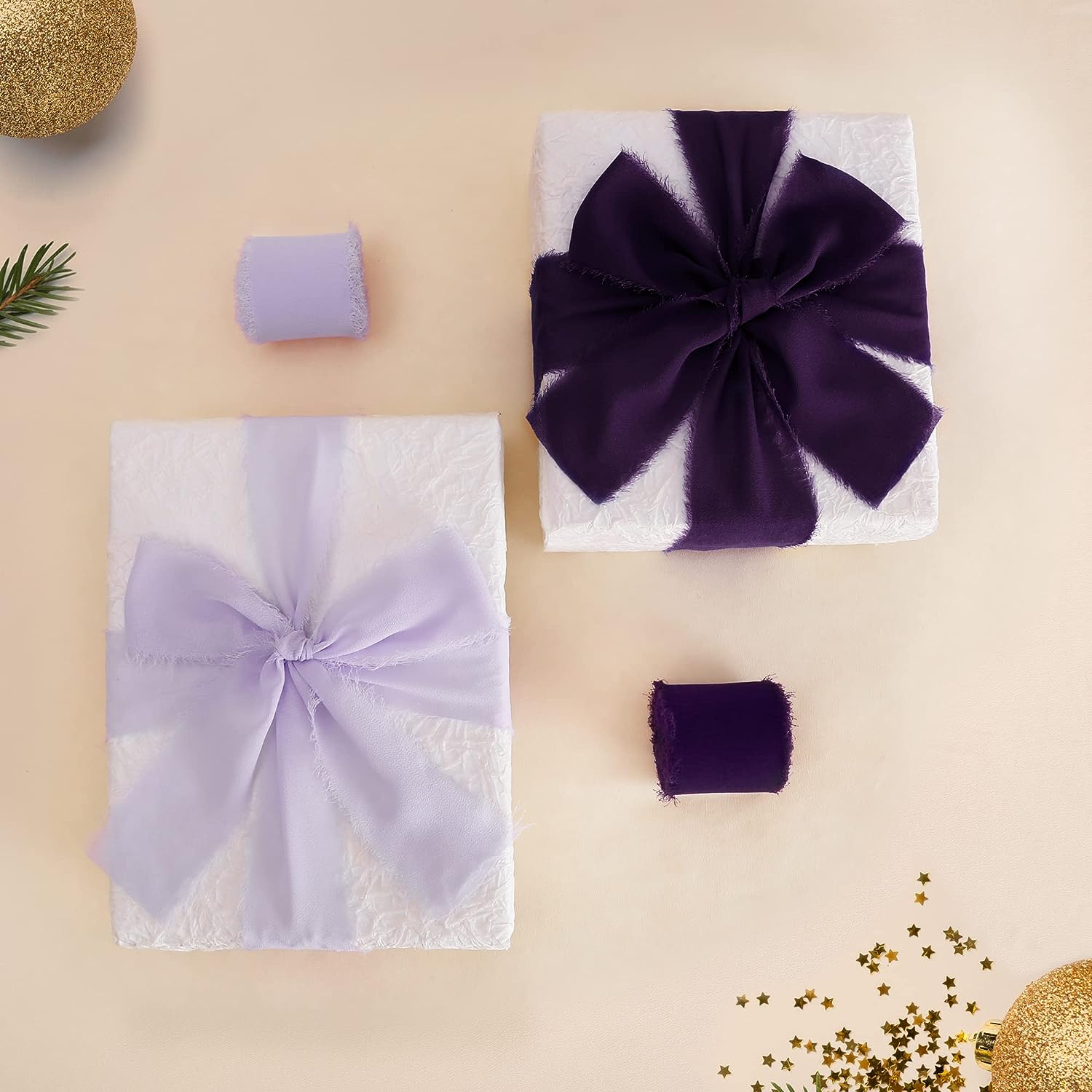 (3er Set) 4cmx5m Chiffon Geschenkband DIY Maschen Deko Band für Geburtstage / Hochzeiten / Taufe - Lila / Violett