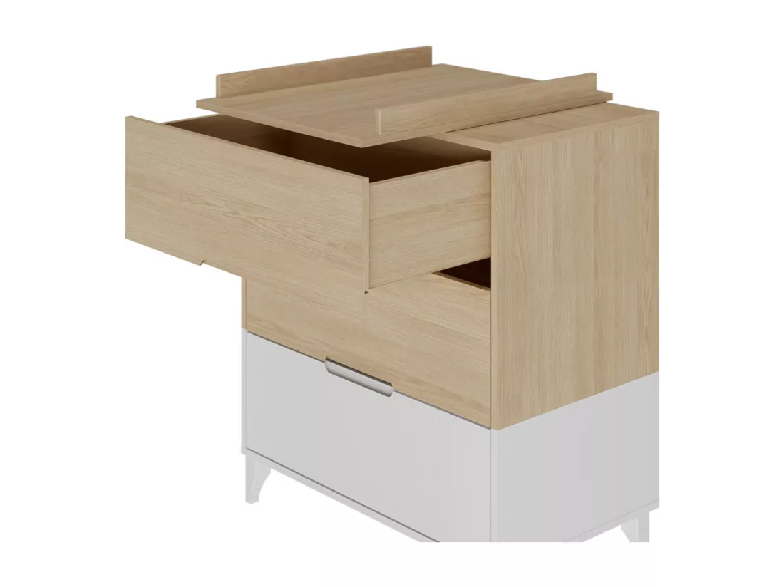 Commode à langer 3 tiroirs panneaux de fibres blanc et bois DIXIE