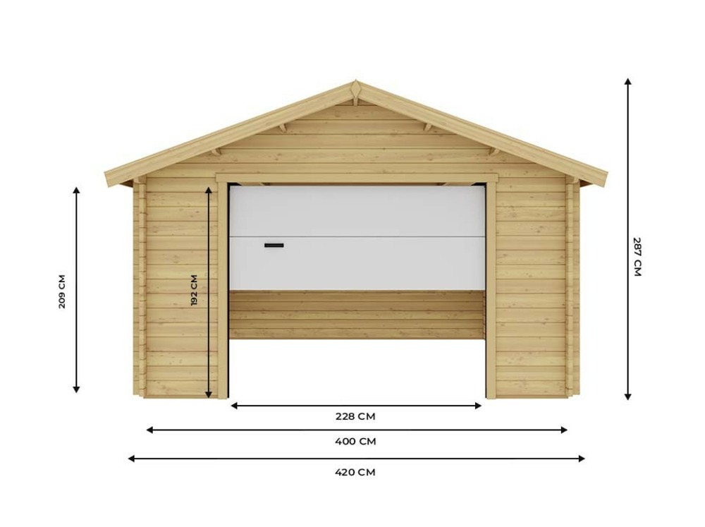 Garage bois toronto porte sectionnelle 19,2m² - 1 voiture - double vitrage - double pente - fenêtre oscillo-battante