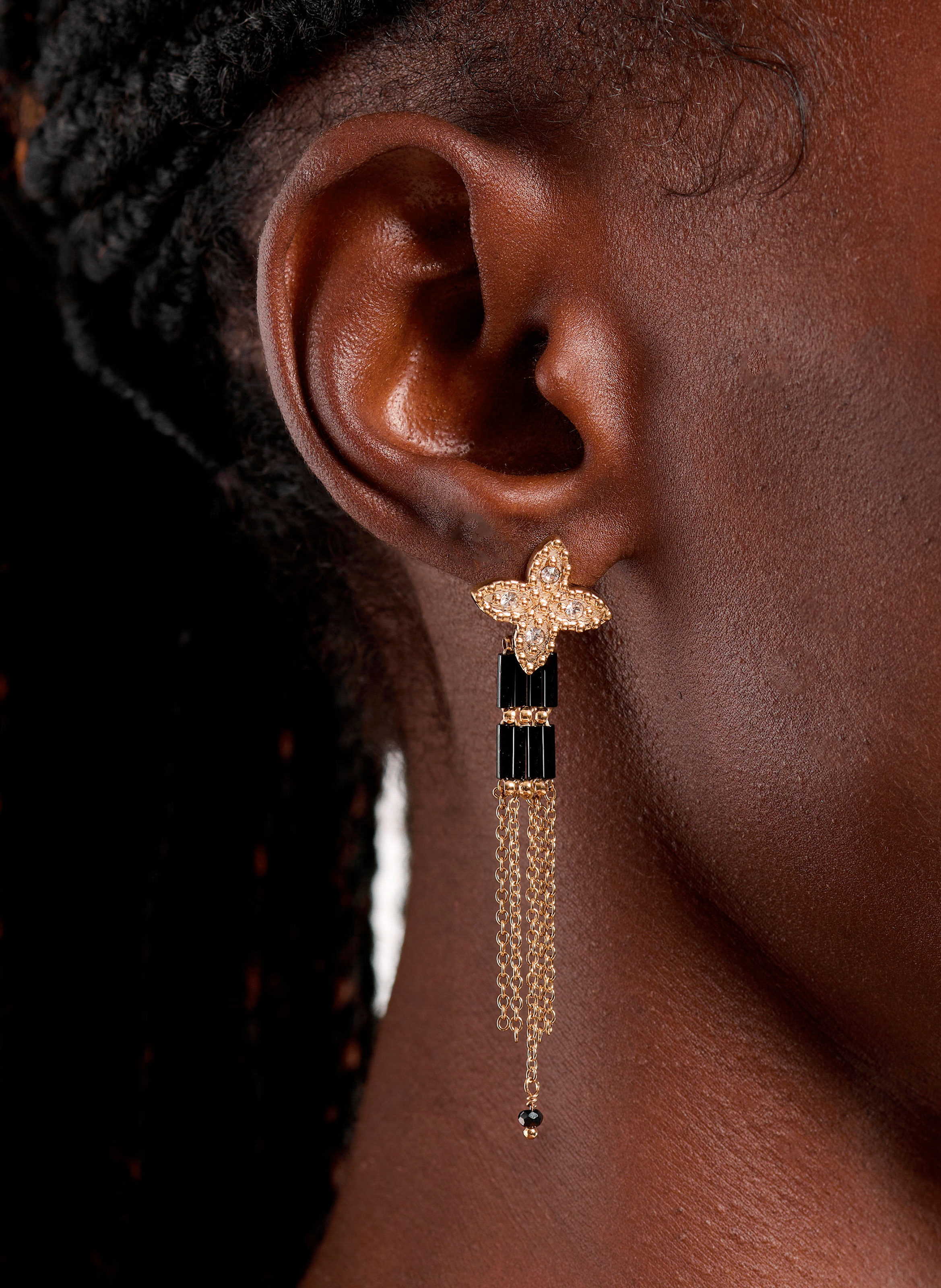 ALABASTER - Boucles d'oreilles pendantes pour oreilles percées en perles | Noir