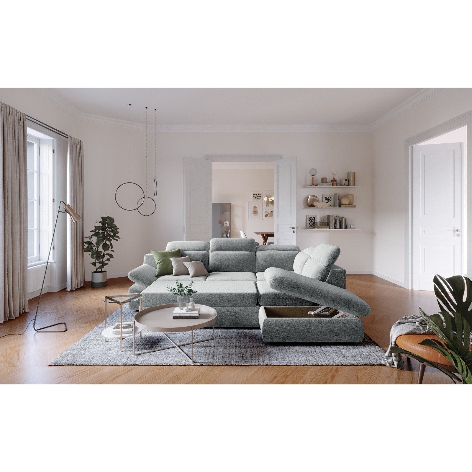 Ecksofa Lorena Stoff, Ottomane rechts