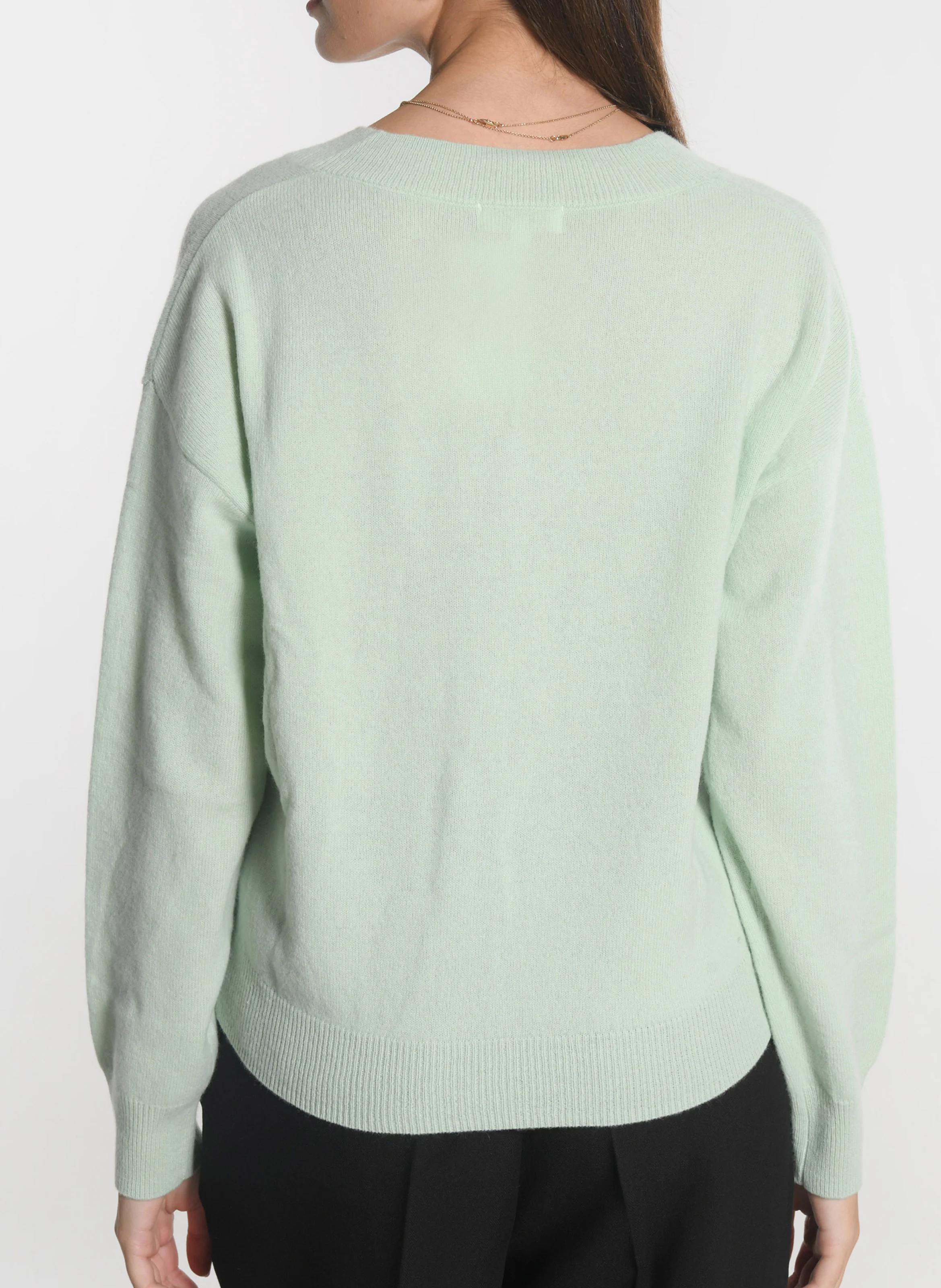 ANITA - Pull ample col V en laine et cachemire | Vert