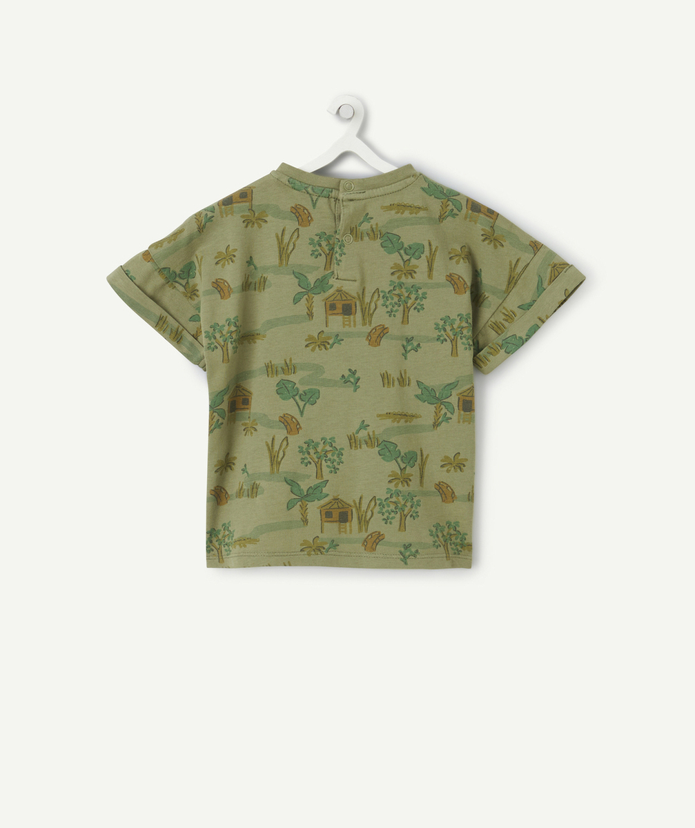 t-shirt manches courtes bébé garçon en coton bio kaki imprimé savane