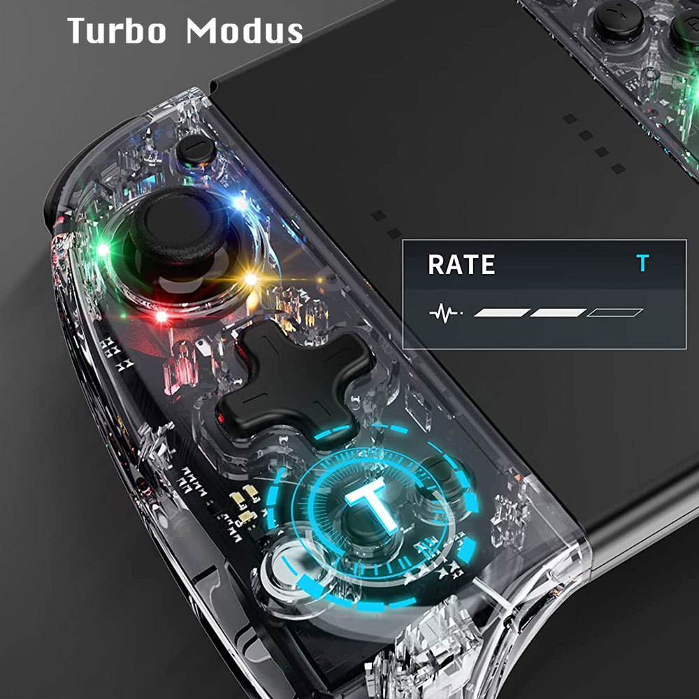 Nintendo Switch / OLED Grip Controller Gamepad Griff mit RGB Beleuchtung - Transparent