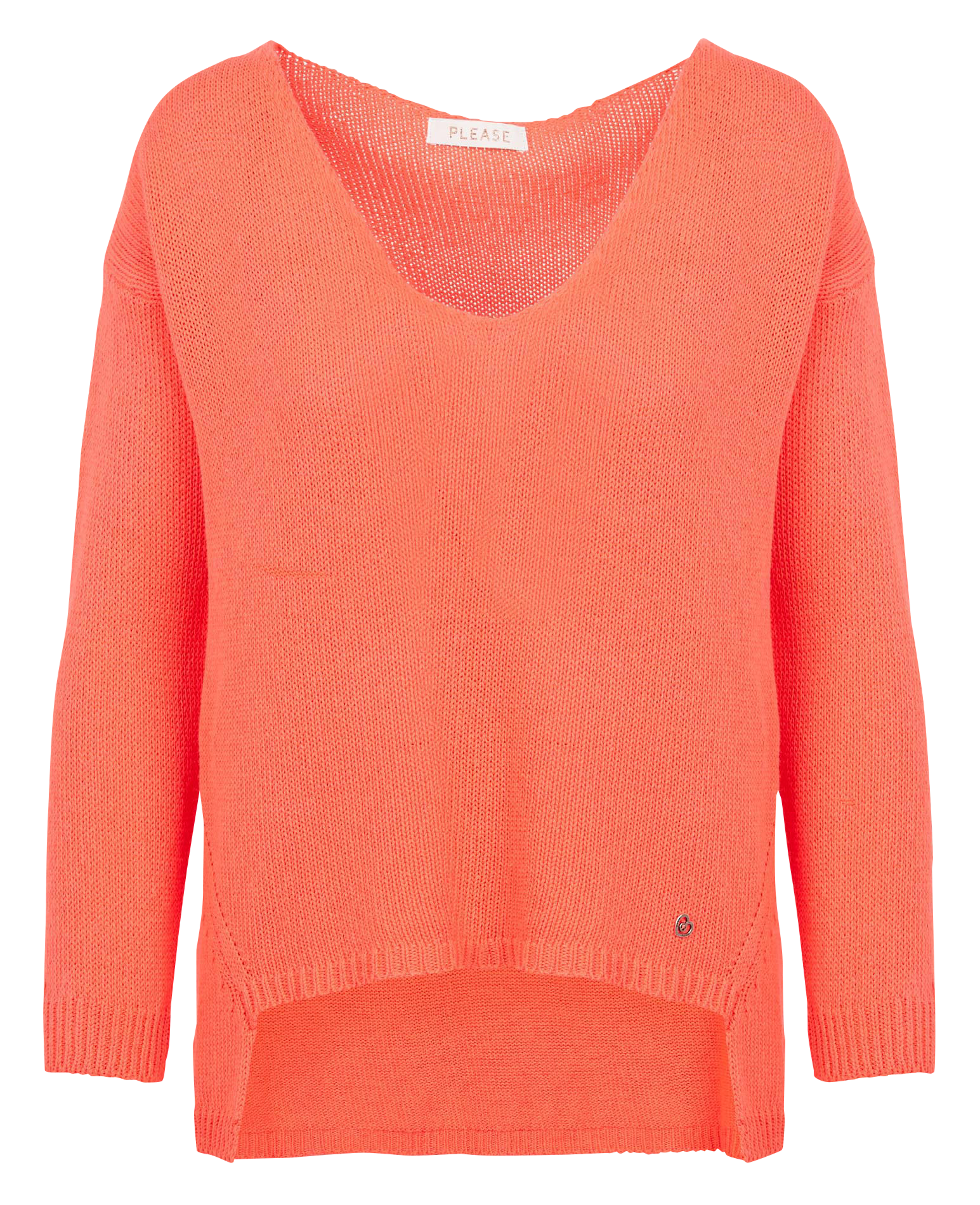 Pull en maille col V en coton mélangé| Orange