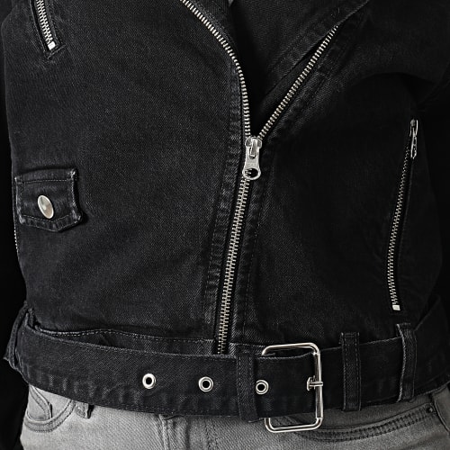 Veste Biker Jean Femme Col Fourrure Hadley Noir