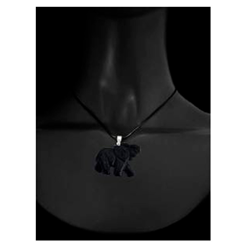 Pendentif Eléphant Femme en Gemstone Grès Noir et Argent 925