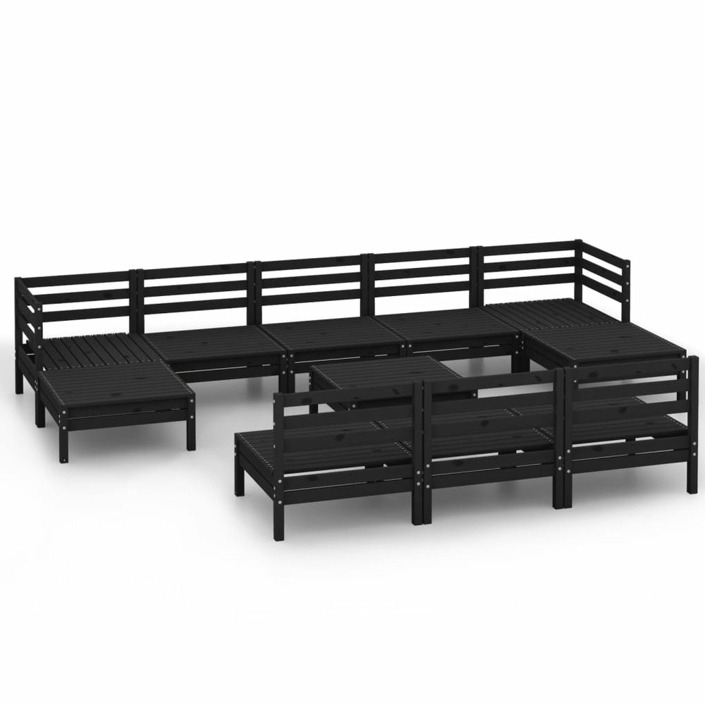Salon de jardin meuble d'extérieur ensemble de mobilier 11 pièces noir bois de pin massif