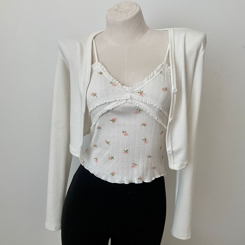 Rosehedge - V-hals effen cropped vest met knoopjes