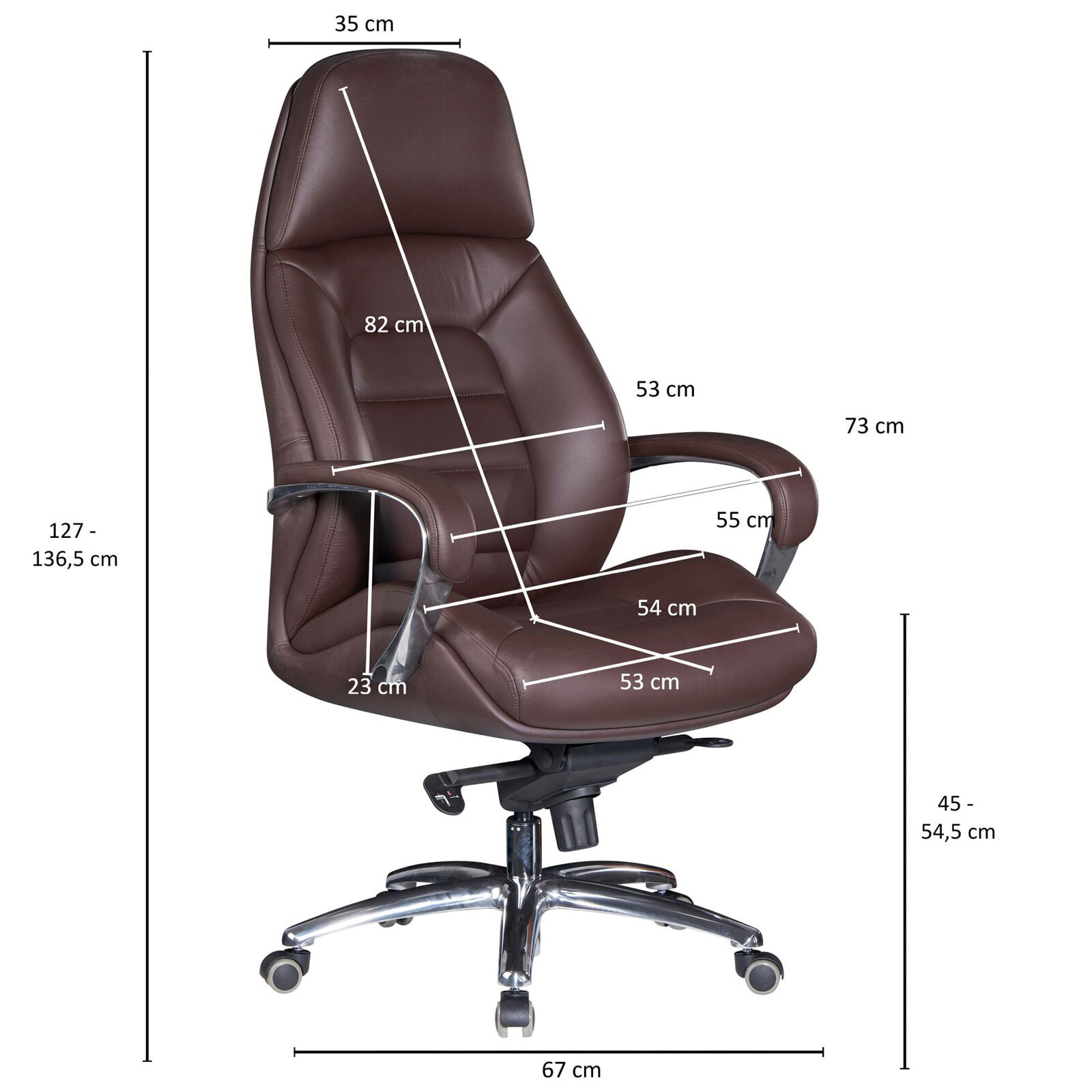 CASAVANTI Chefsessel mit Armlehnen Silberfarbig/ Braun Leder