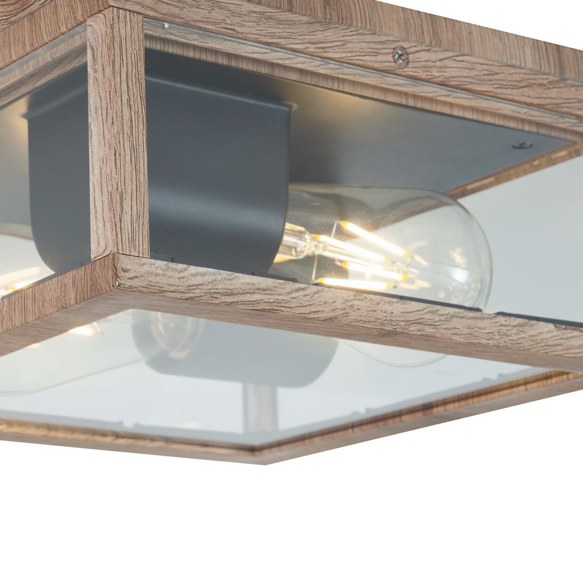 Industriële plafondlamp hout print IP44 2-lichts - Charlois