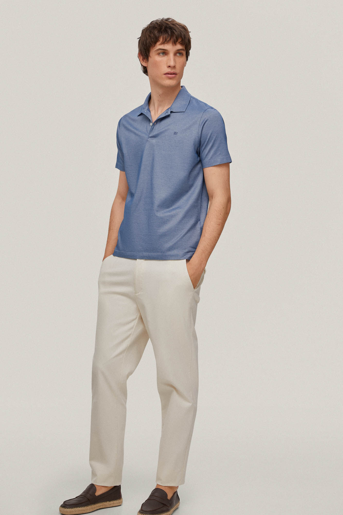 Camisa polo Oxford piqué - Azul