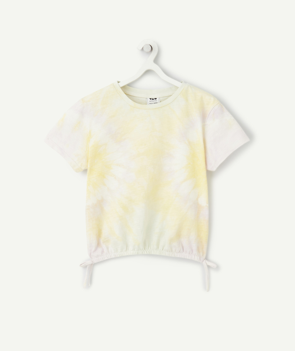 t-shirt fille en coton bio imprimé tye and die mauve et jaune