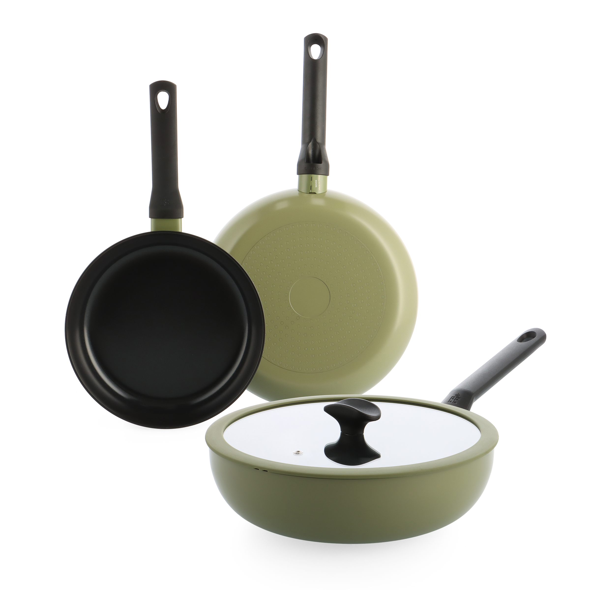 Enjoy 3-delig pannenset Olive Green met wok