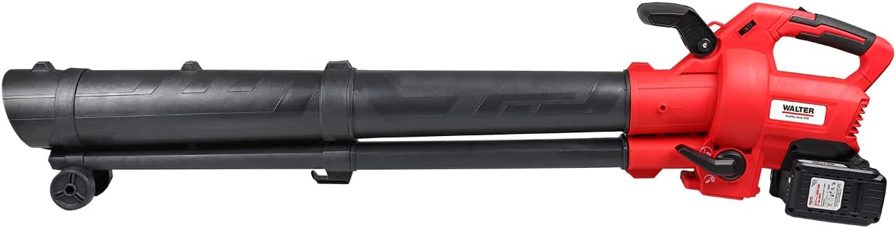 WALTER Professional Li-Ion Akku-Laubbläser und Laubsauger 40V, Blasgeschwindigkeit: 160-210 km/h, Einsaugvolumen 10,3 m³/ min, Laubsackkapazität: 45 l, geringes Gewicht von nur 3,4 kg, inkl. Tragegurt