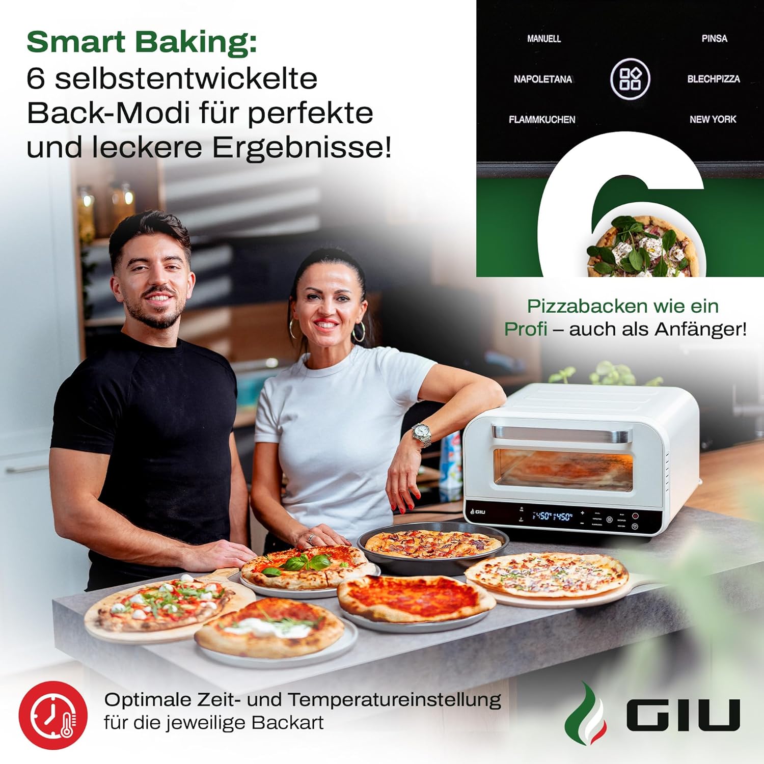 GIU Elektrischer Pizzaofen - Starker Elektro-Ofen für neapolitanische Pizza | Backofen, Pizzaofen, elektrisch, Electric Oven | Über 400 Grad FusionHeat-Tech | Genieße Steinofen-Geschmack Zuhause