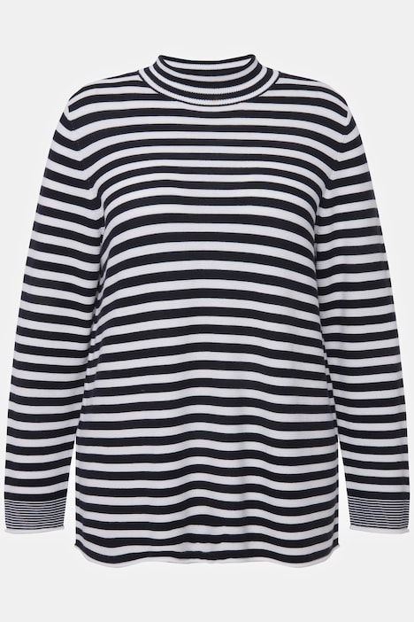 Pullover, Ringel, Rollkanten, Stehkragen, Langarm
