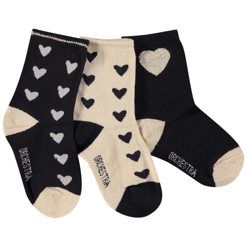 Lot de 3 paires de chaussettes imprimé coeurs pour bébé fille - Beige