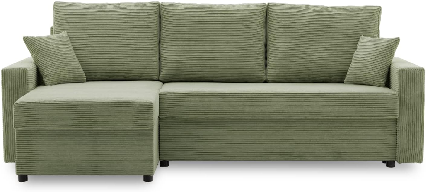 Ecksofa Aikido I 233x90 - mit schlaffunktion - Farben zur Auswahl - modernen Eckcouch - mit Bettkasten - Moderner Cordstoff - Stoff POSO (POSO 047)