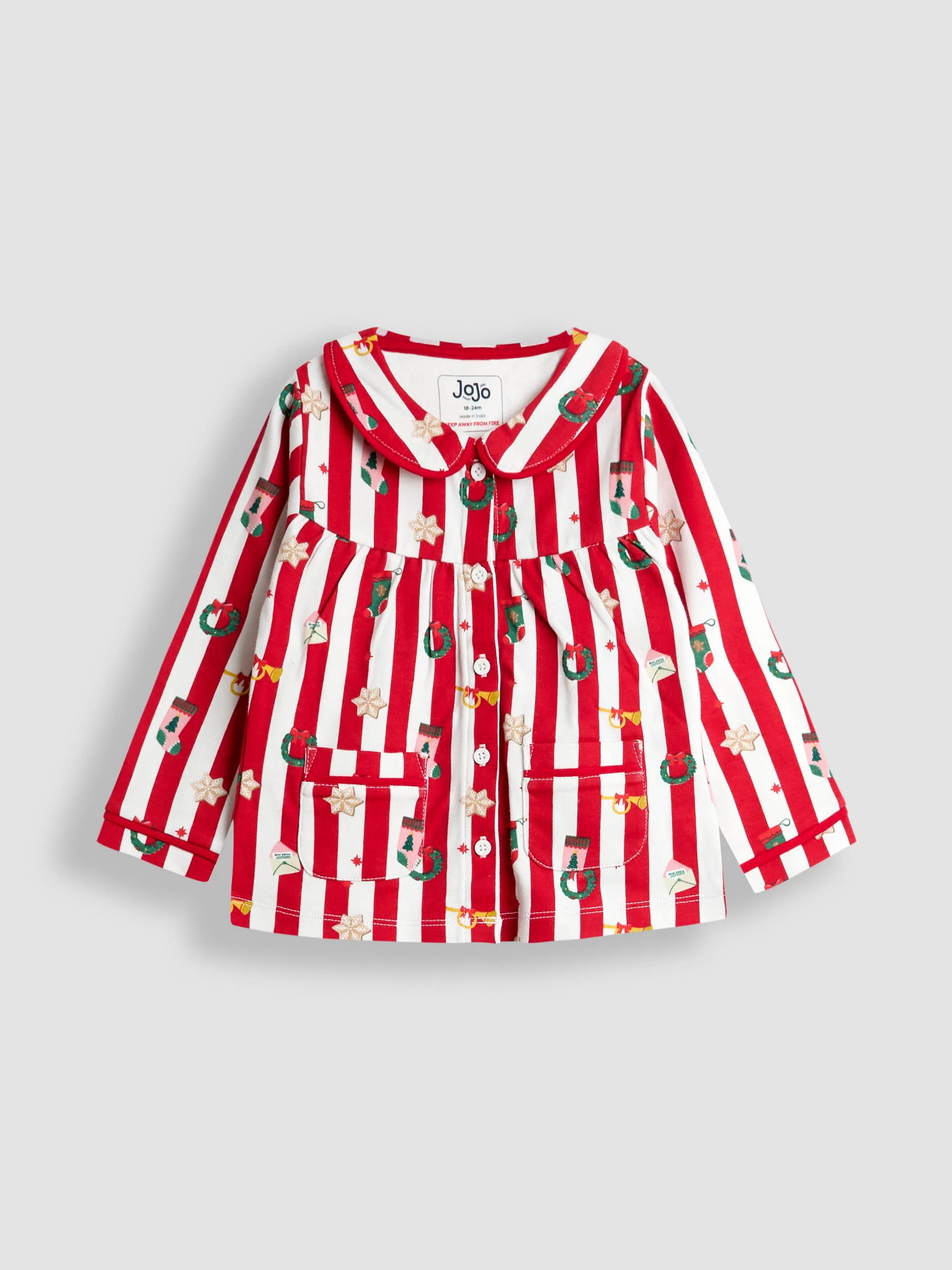 JoJo Maman Bébé Kerstmis Print Jersey Pyjama's met Mooie Kraag