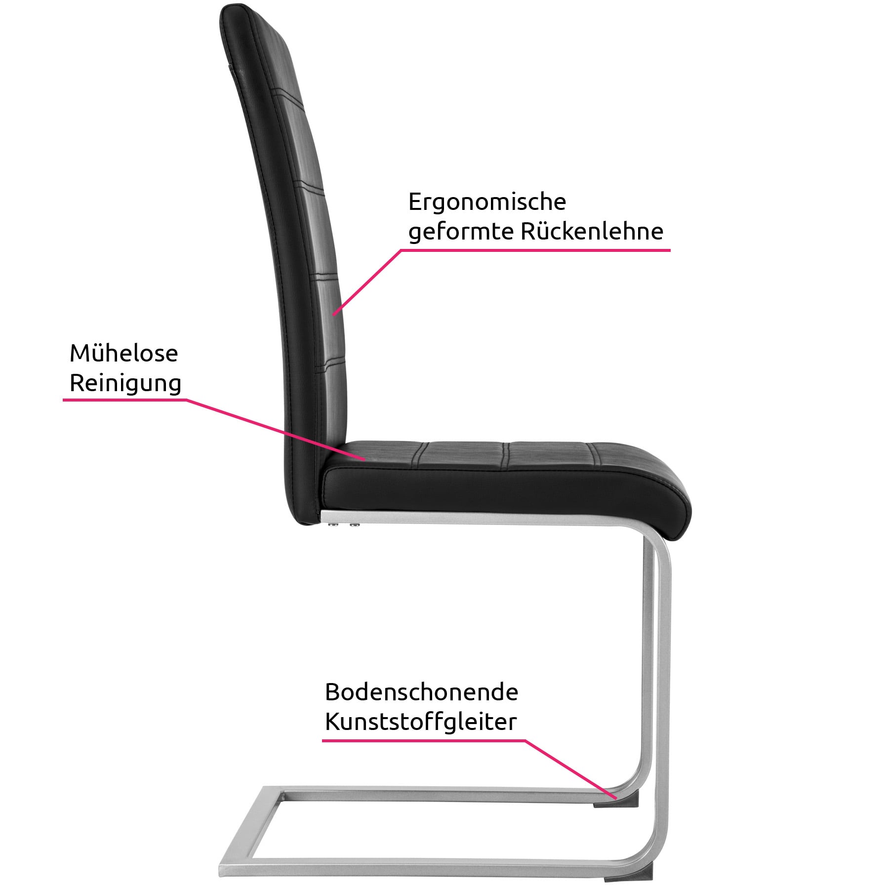 tectake® Set Schwingstuhl, gepolstert mit Kunstlederbezug, flaches Stahlgestell in C-Form, 41 x 52 x 99 cm