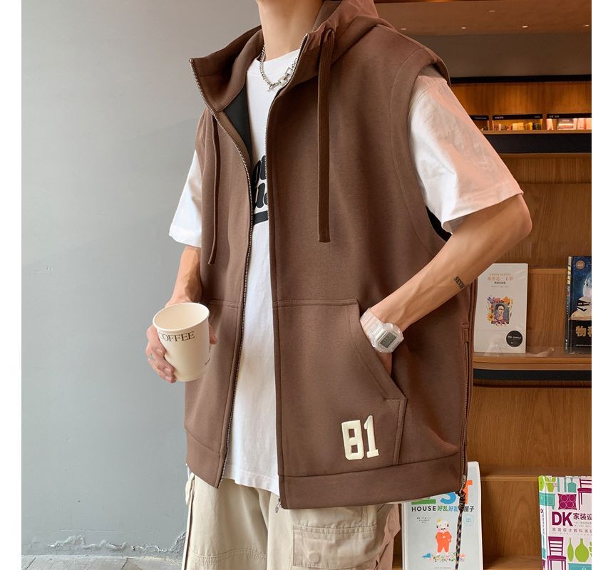 Hushgrain - Lettering Hooded Zip Vest