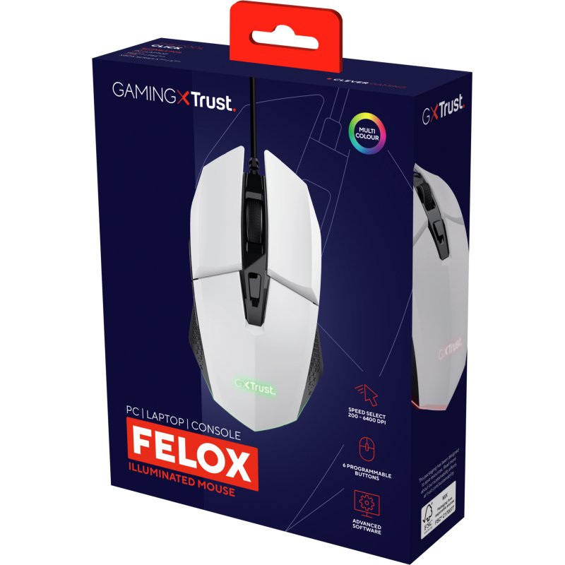Trust GXT 109W Felox souris Gaming Droitier USB Type-A Optique 6400 DPI