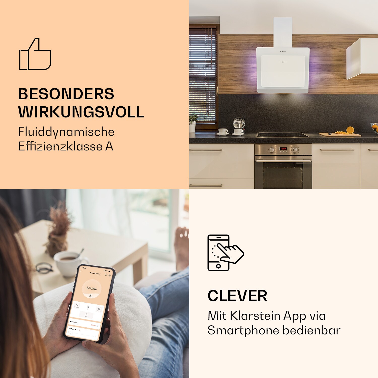 Aurora 60 Smart Dunstabzugshaube 550 m³/h 60cm kopffrei Ambiente-Licht EEC A++ Weiß