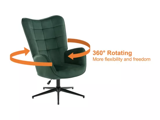 URBAN MEUBLE Fauteuil Scandinave Chaise Pivotant pour Bureau Salon Chambre avec Un revêtement en Velours des Accoudoirs Rembourés, Métal, vert, 70*80*100CM