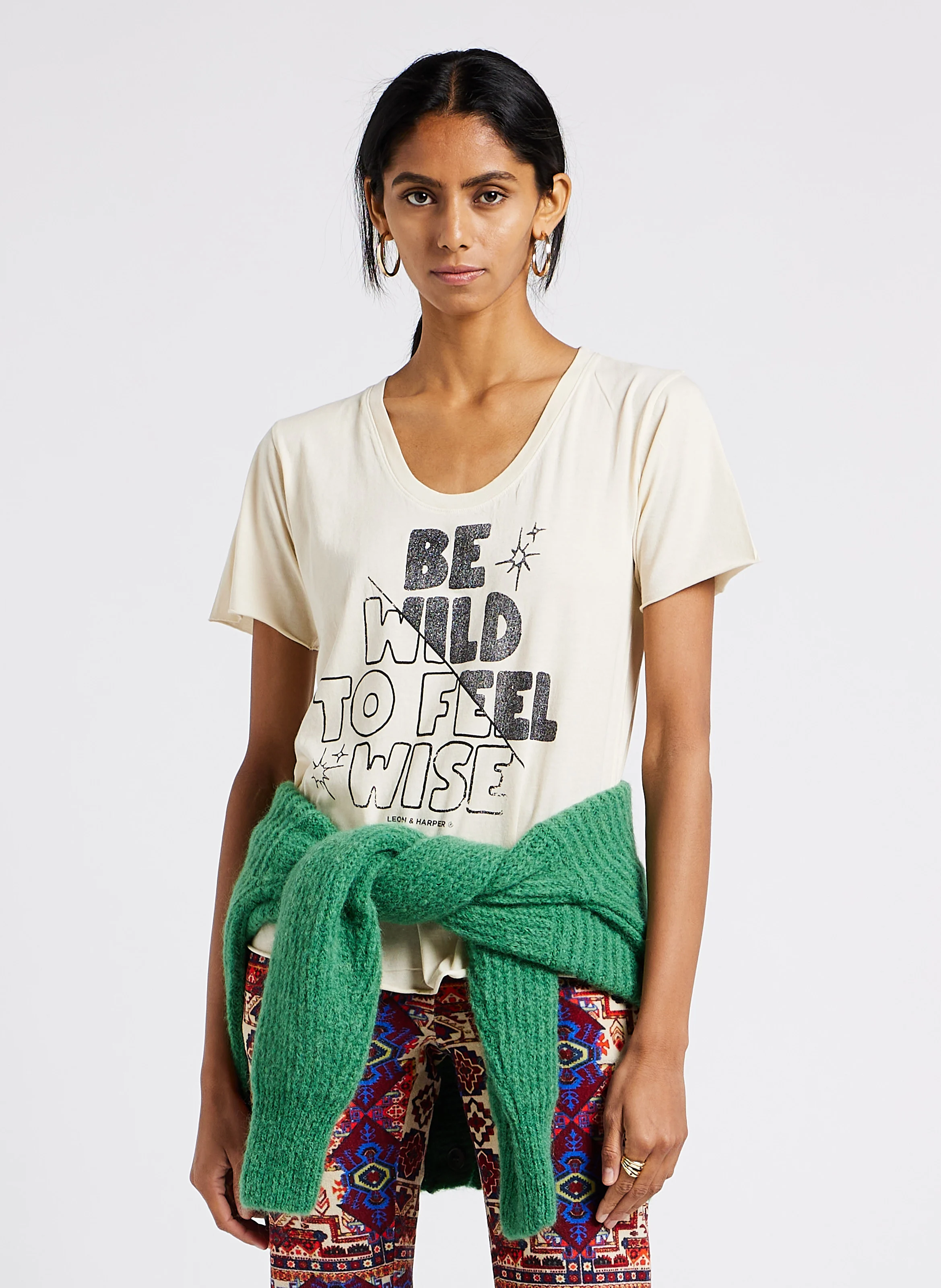 TIZIA - Tee-shirt droit col rond sérigraphié en coton bio | Blanc