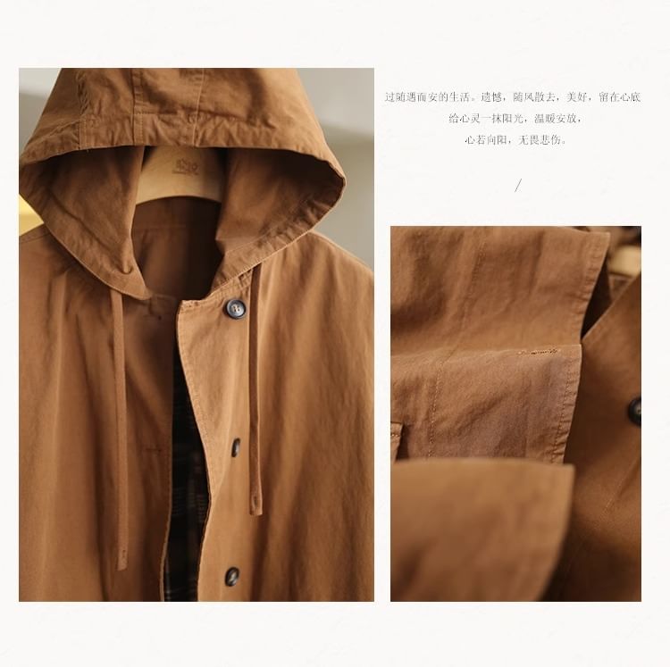 ZIMO - Effen trenchcoat met capuchon en enkele rij knopen