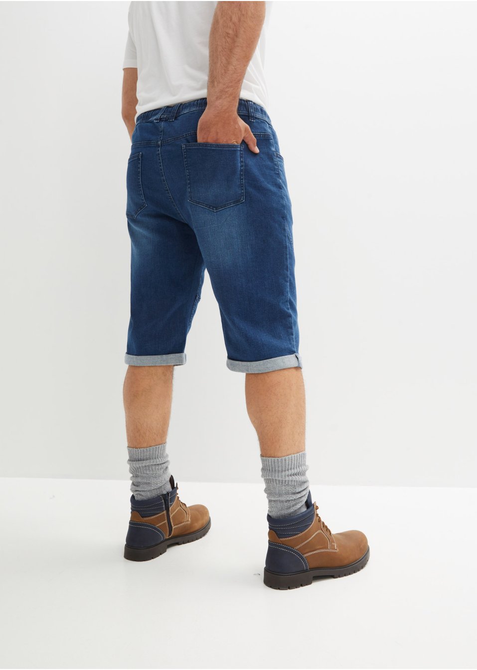 Bermuda en jean extensible avec broderie, Regular Fit