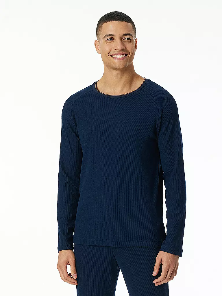 SCHIESSER Pyjama Langarmshirt blau