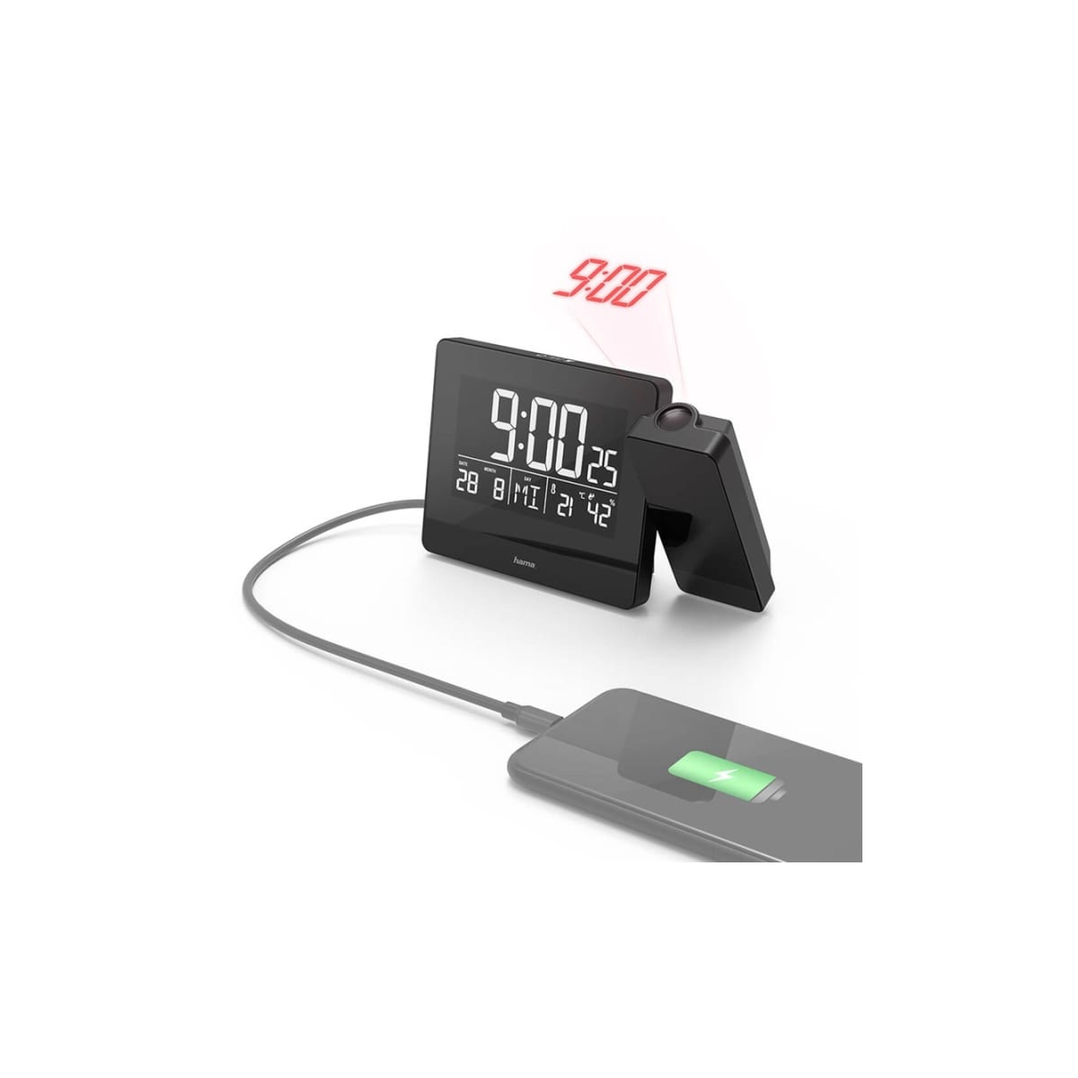 HAMA Vekkerklokke Projeksjon Plus Charge Svart